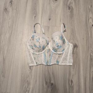 Victoria's Secret Dream Angels Blue Bouquet Floral Lace Corset Top - XL, NWT